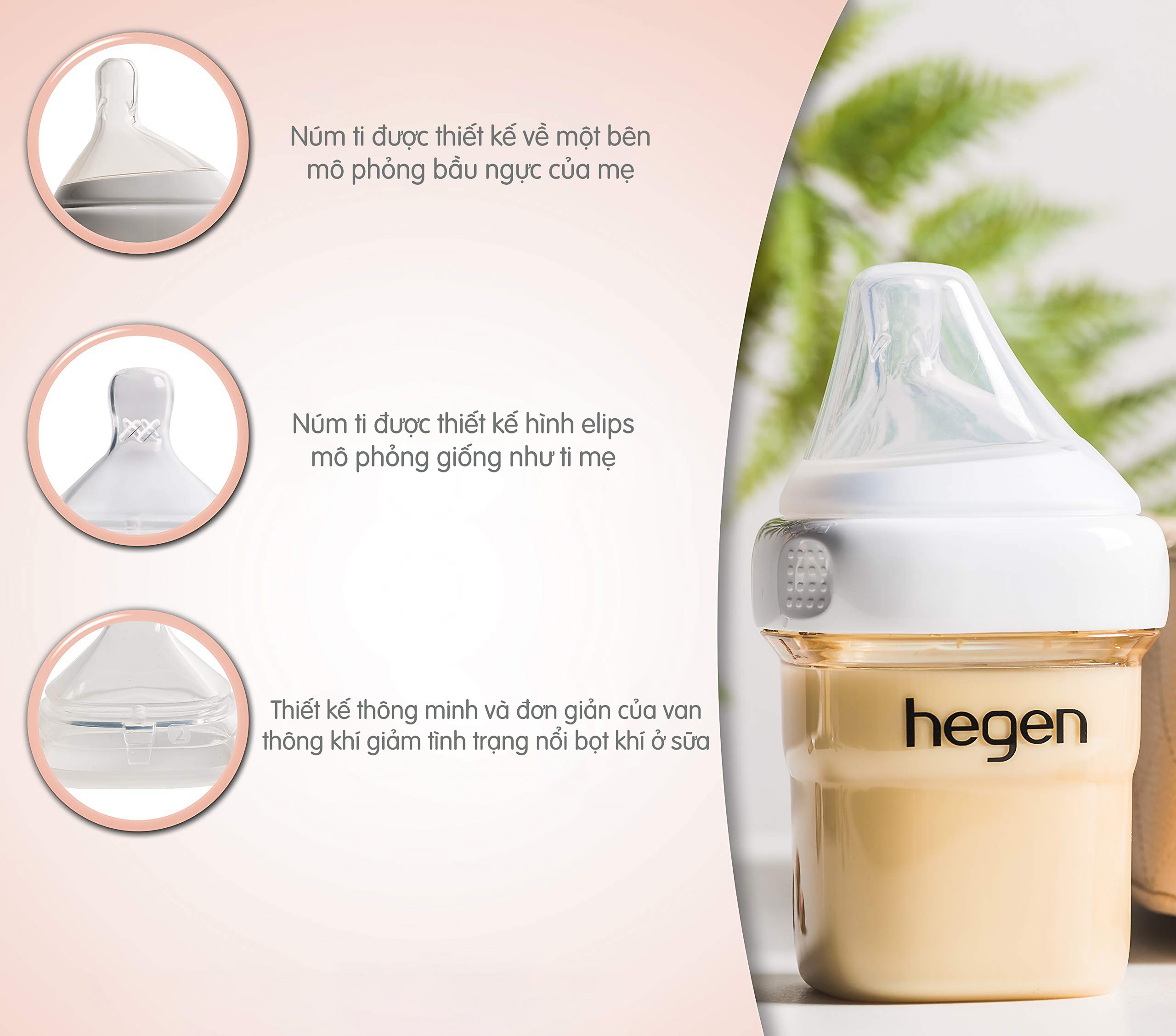 Bộ 2 Bình sữa Hegen PPSU 240ml núm từ size M từ 3 – 6 tháng, Pink:5586