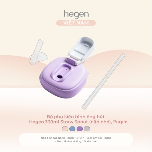 Bộ phụ kiện bình ống hút Hegen 330ml Straw Spout (nắp nhỏ), Purple