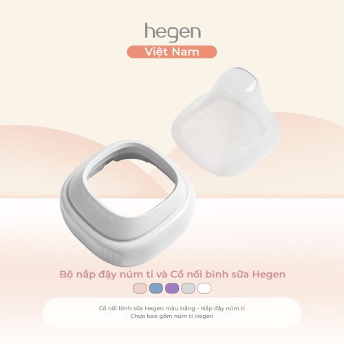 Bộ nắp đậy núm ti và Cổ nối bình sữa Hegen, White