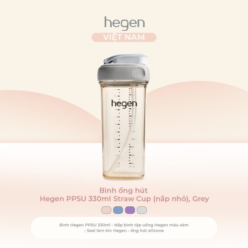 Bình ống hút Hegen Straw cup PPSU 330ml (nắp nhỏ), Grey
