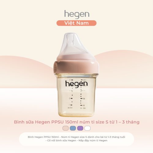 Bình sữa Hegen PPSU 150ml núm ti size S từ 1 - 3 tháng, Pink