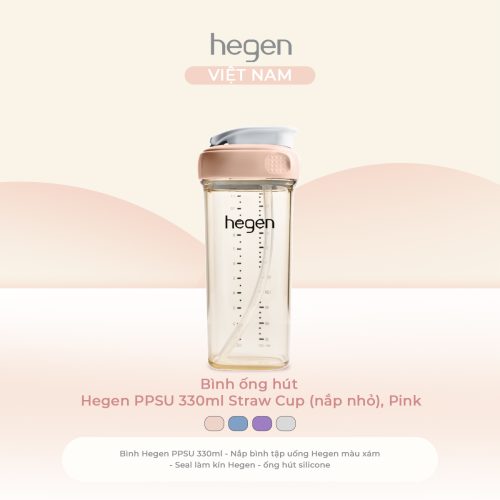 Bình ống hút Hegen Straw cup PPSU 330ml (nắp nhỏ), Pink
