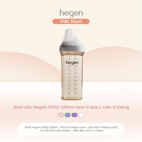 Bình sữa Hegen PPSU 330ml núm ti size L trên 6 tháng, White