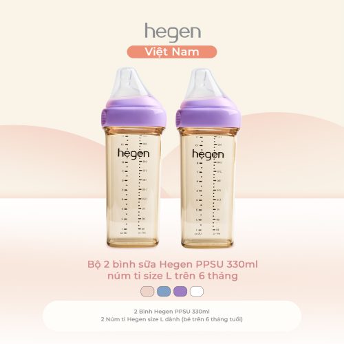 Bộ 2 bình sữa Hegen PPSU 330ml núm ti size L trên 6 tháng, Purple