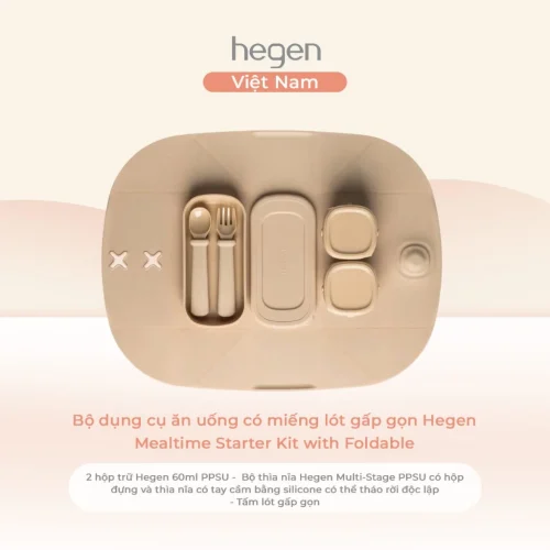 Bộ dụng cụ ăn uống có miếng lót gấp gọn Hegen Mealtime Starter Kit with Foldable