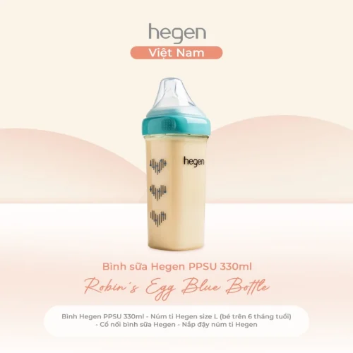 Bình sữa Hegen PPSU 330ml núm ti size L trên 6 tháng, Robin's Egg Blue Bottle (Limited Edition)