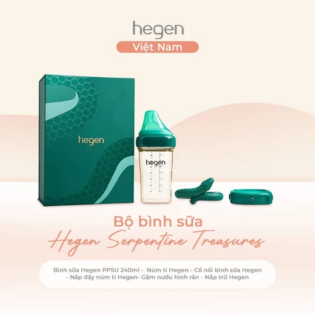 Bộ bình sữa Hegen Serpentine Treasures 240ml núm ti M từ 3 - 6 tháng, nắp trữ sữa và gặm nướu silicone (Limited Edition)