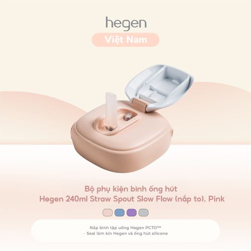 Bộ phụ kiện bình ống hút Hegen 240ml Straw Spout Slow Flow (nắp to), Pink
