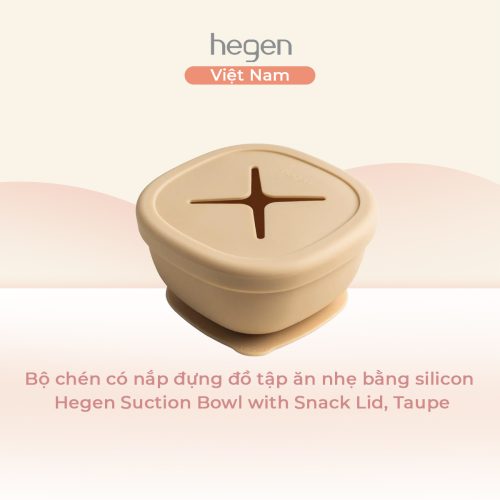 Bộ chén có nắp đựng đồ tập ăn nhẹ bằng silicon Hegen Suction Bowl with Snack Lid, Taupe