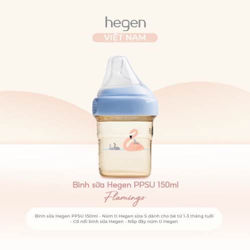 Bình sữa Hegen PPSU 150ml núm ti size S từ 1 - 3 tháng, Blue - Flamingo