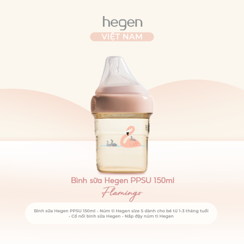 Bình sữa Hegen PPSU 150ml núm ti size S từ 1 - 3 tháng, Pink - Flamingo