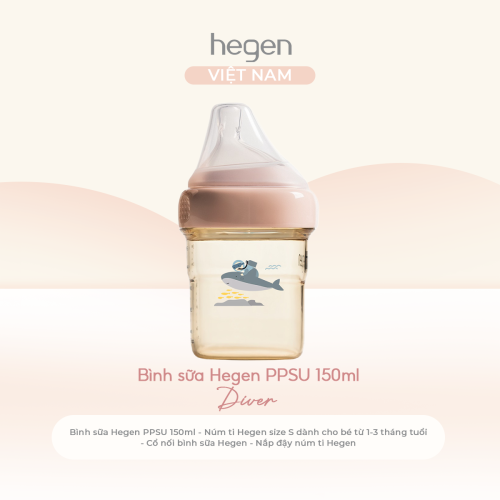 Bình sữa Hegen PPSU 150ml núm ti size S từ 1 - 3 tháng, Pink - Diver