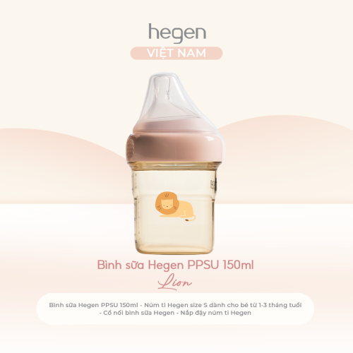 Bình sữa Hegen PPSU 150ml núm ti size S từ 1 - 3 tháng, Pink - Lion