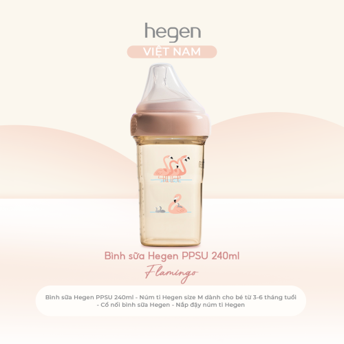 Bình sữa Hegen PPSU 240ml núm ti size M từ 3 - 6 tháng, Pink - Flamingo