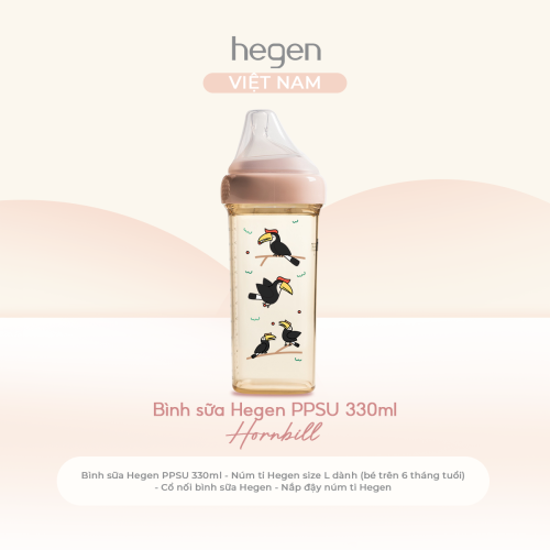 Bình sữa Hegen PPSU 330ml núm ti size L trên 6 tháng, Pink - Hornbill