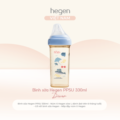 Bình sữa Hegen PPSU 330ml núm ti size L trên 6 tháng, Blue - Diver