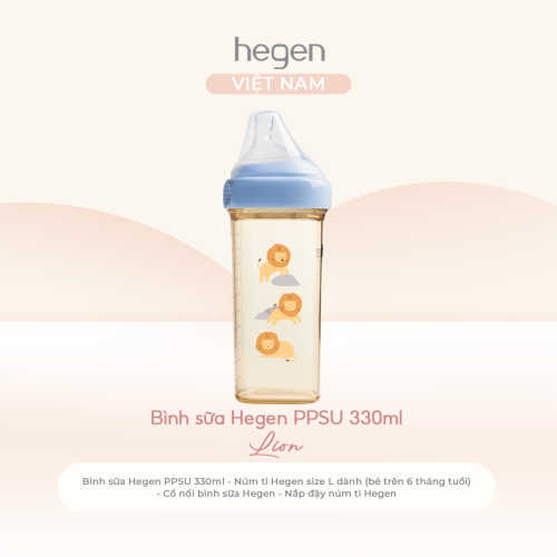 Bình sữa Hegen PPSU 330ml núm ti size L trên 6 tháng, Blue - Lion