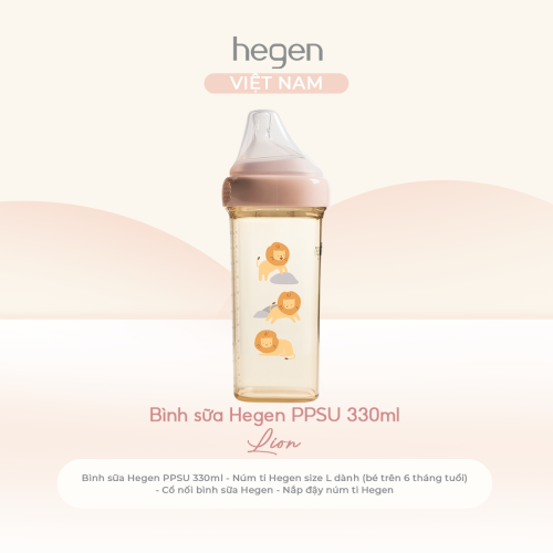 Bình sữa Hegen PPSU 330ml núm ti size L trên 6 tháng, Pink - Lion