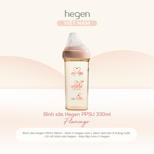 Bình sữa Hegen PPSU 330ml núm ti size L trên 6 tháng, Pink - Flamingo