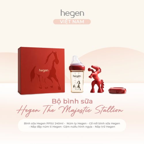 Bộ bình sữa Hegen The Majestic Stallion Collection 240ml, núm ti M (3 - 6 tháng), nắp trữ sữa và gặm nướu (Limited)