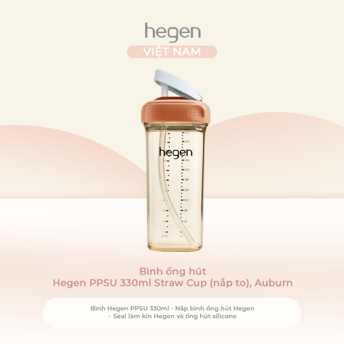 Bình ống hút Hegen PPSU 330ml Straw Cup (nắp to), Auburn