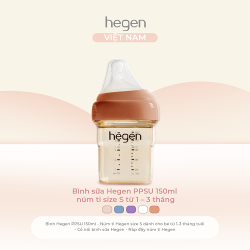 Bình sữa Hegen PPSU 150ml núm ti size S từ 1 - 3 tháng, Auburn