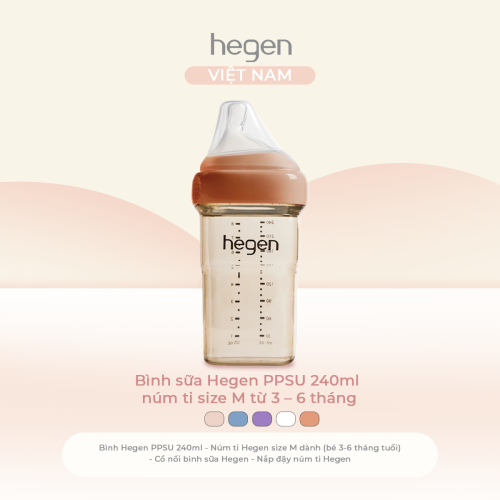 Bình sữa Hegen PPSU 240ml núm ti size M từ 3-6 tháng, Auburn