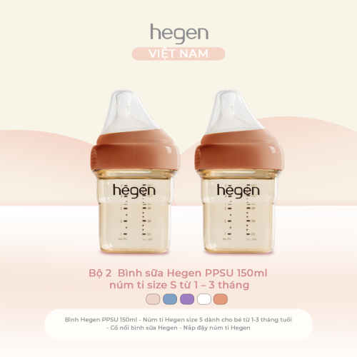 Bộ 2 bình sữa Hegen PPSU 150ml núm ti size S từ 1-3 tháng, Auburn
