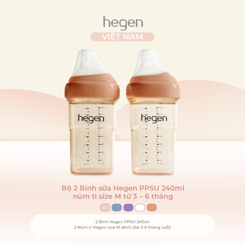 Bộ 2 bình sữa Hegen PPSU 240ml núm ti size M từ 3-6 tháng, Auburn