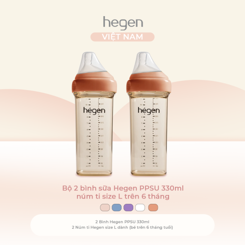 Bộ 2 bình sữa Hegen PPSU 330ml núm ti size L trên 6 tháng, Auburn