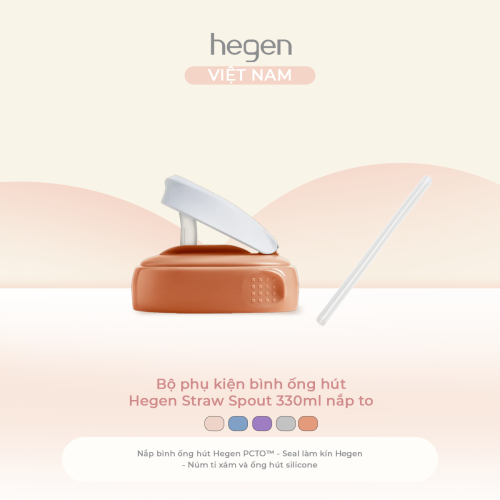 Bộ phụ kiện bình ống hút Hegen 330ml Straw Spout (nắp to), Auburn