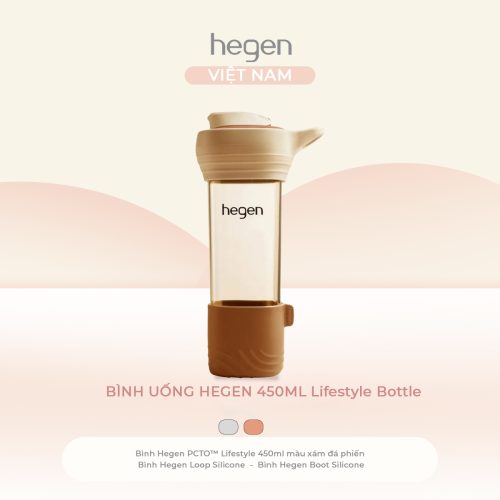 Bình uống Hegen Lifestyle Bottle PPSU 450ml có tay cầm và đế, Auburn