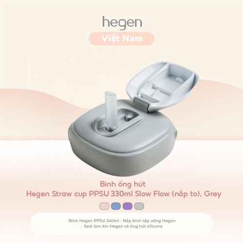 Bộ phụ kiện bình ống hút Hegen 330ml Straw Spout (nắp to), Grey