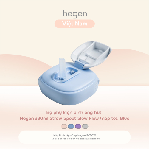 Bộ phụ kiện bình ống hút Hegen 330ml Straw Spout (nắp to), Blue