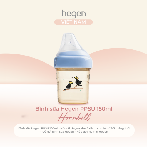 Bình sữa Hegen PPSU 150ml núm ti size S từ 1 - 3 tháng, Blue - Hornbill