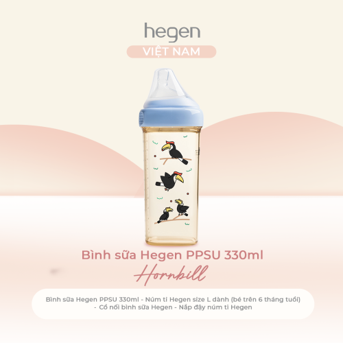 Bình sữa Hegen PPSU 330ml núm ti size L trên 6 tháng, Blue - Hornbill